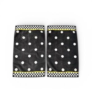 Set of 2 MacKenzie Childs Courtly Check Dotty Black White Cotton Hand Towels